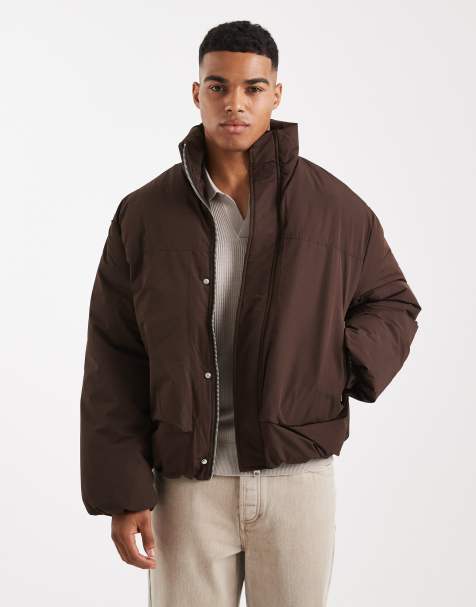 ONLY & SONS oversized ripstock puffer in brown - view 1