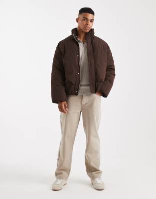 Only & Sons Oversized Ripstock Puffer In Animal Print