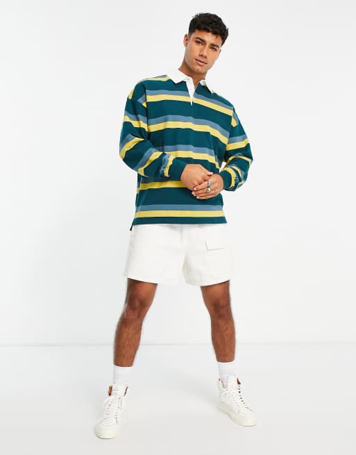 Only & Sons oversized rugby shirt in teal stripe | ASOS