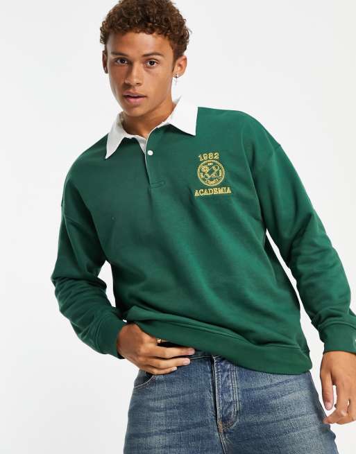 Húmedo depositar Reproducir Only & Sons oversized rugby sweat with chest print in dark green | ASOS