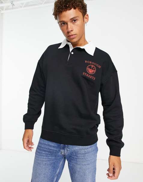 Only & Sons - Oversized rugby-sweatshirt med print på brystet i sort - view 1