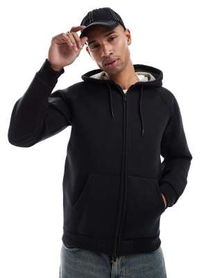 oversized scuba zip through hoodie in black