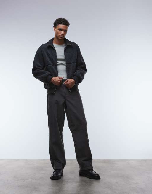 ONLY & SONS - Oversized sherpa fleece met ritssluiting in antracietgrijs, 2 van 5