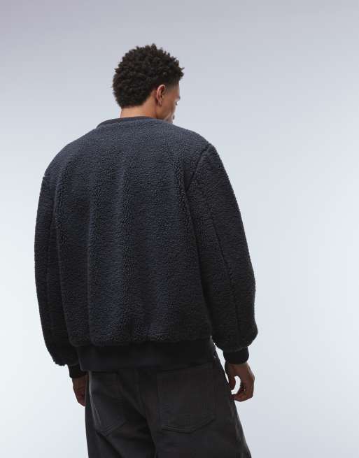 ONLY & SONS - Oversized sherpa fleece met ritssluiting in antracietgrijs, 3 van 5