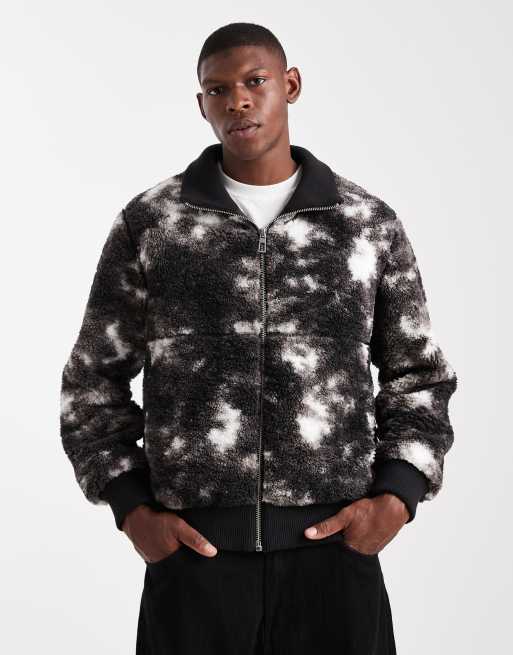 ONLY & SONS oversized sherpa zip through fleece in monochrome , 2 of 5