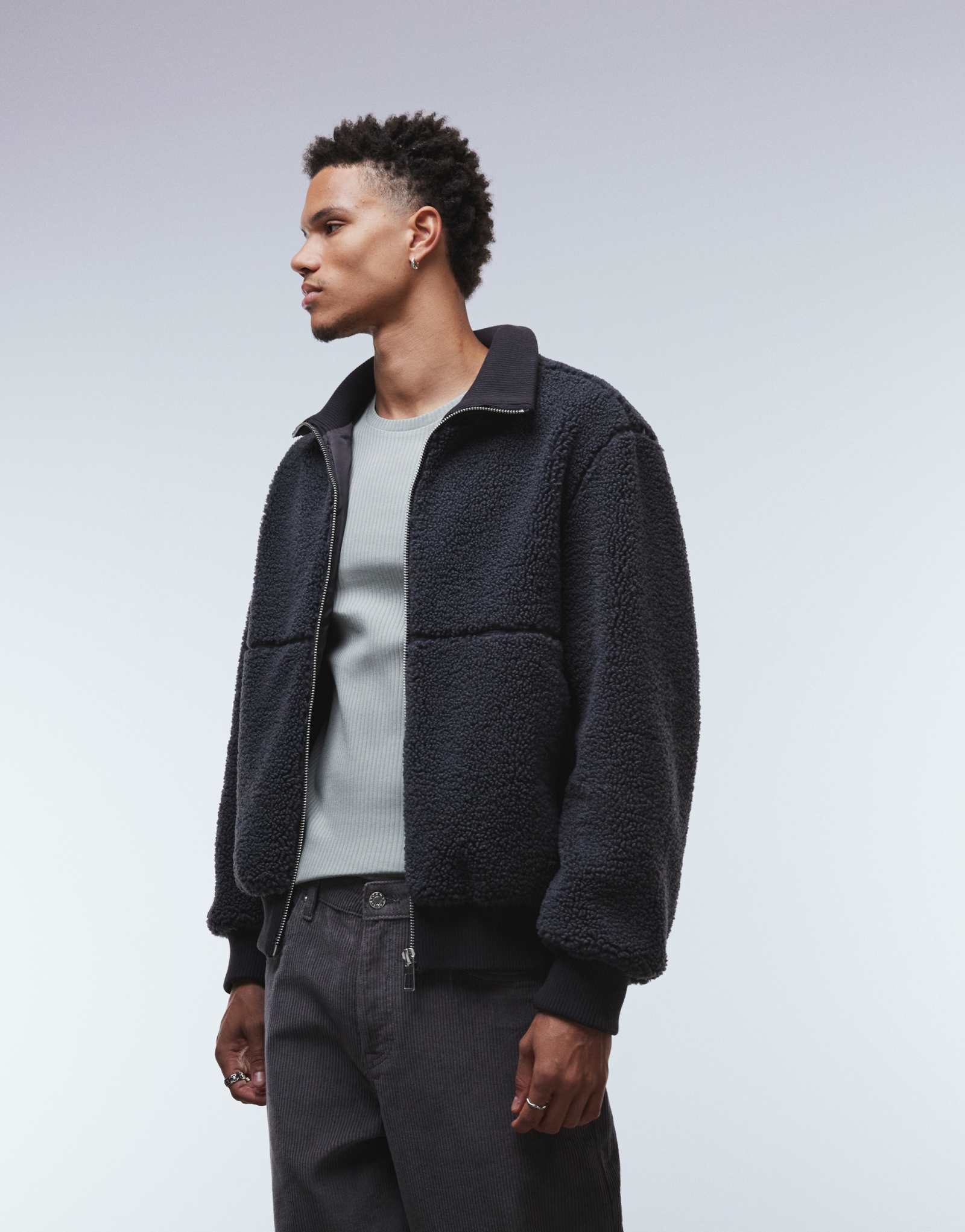 Флисовая куртка ONLY &SONS oversize sherpa на молнии цвета древесного угля