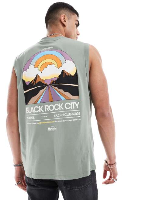ONLY & SONS oversized singlet with Black Rock back print in sage green