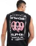[ONLY & SONS] ONLY & SONS oversized singlet with euphoric back print in black XS Black