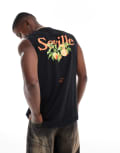 [ONLY & SONS] ONLY & SONS oversized singlet with Seville back print in black-Brown L Black