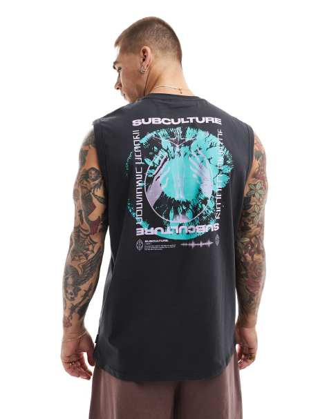 ONLY & SONS oversized singlet with subculture back print in charcoal - view 1