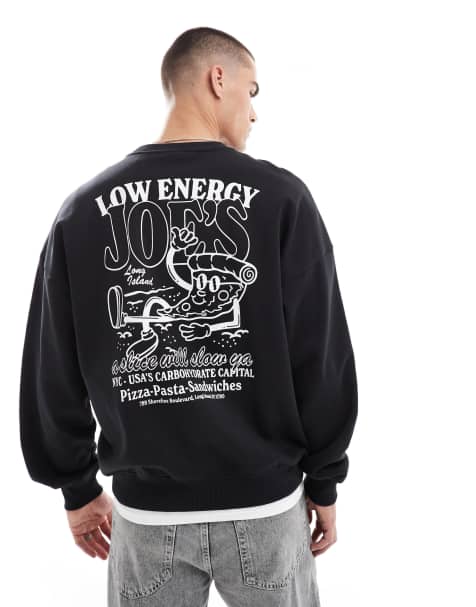 ONLY & SONS oversized sweat with pizza back print in black - view 1