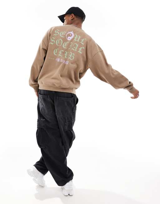 Hoodies & Sweats oversized sweat with Seoul back print in brown