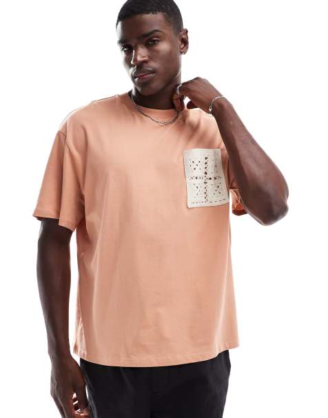 Only & Sons - Oversized T-shirt i brændt orange med hæklet lomme - view 1