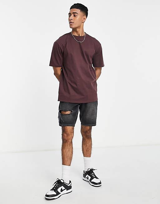 Only & Sons oversized t-shirt in burgundy 