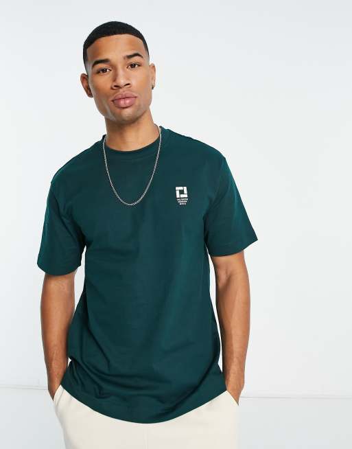 Only & Sons oversized t-shirt in mini chest print in green | ASOS