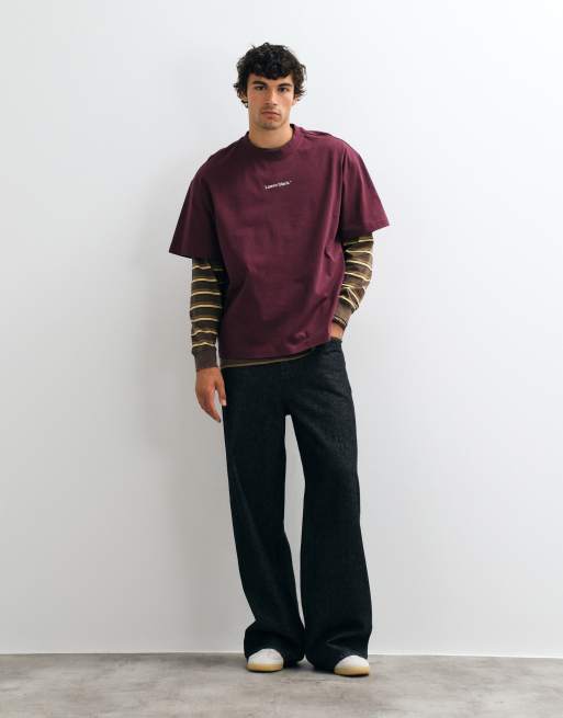 ONLY & SONS oversized t-shirt med leave blank-tryck i burgundy, 2 av 5