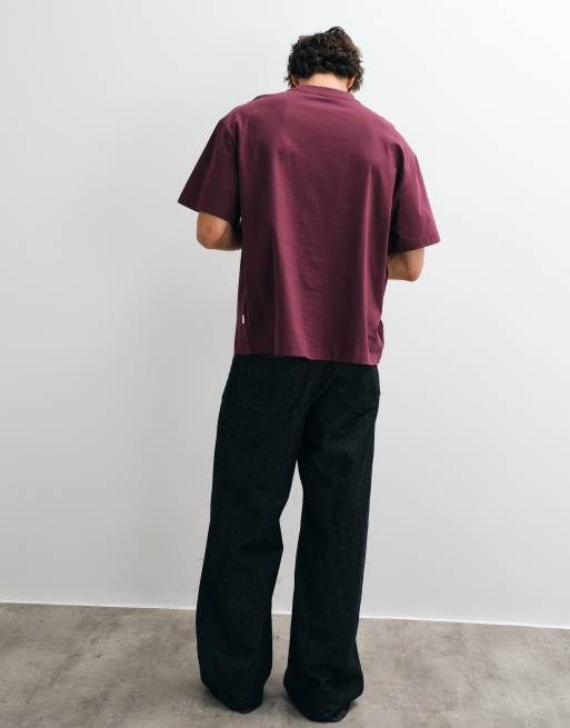 ONLY & SONS oversized t-shirt med leave blank-tryck i burgundy, 4 av 5