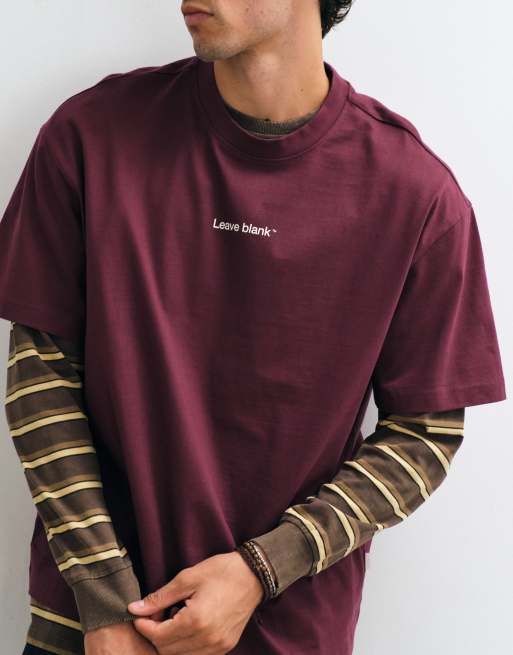 ONLY & SONS oversized t-shirt med leave blank-tryck i burgundy, 5 av 5