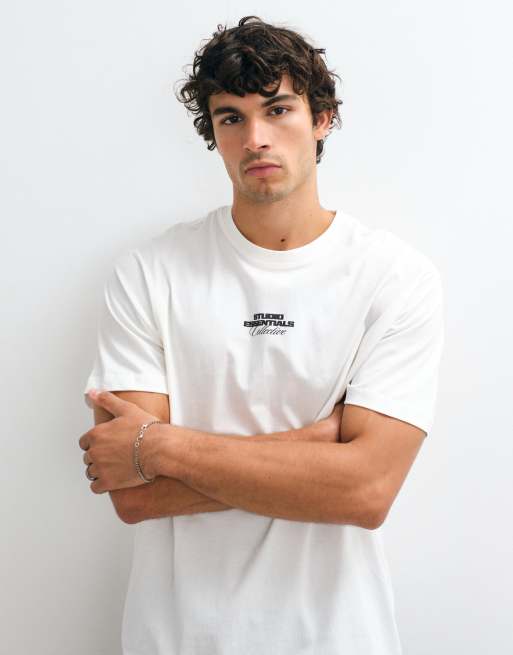 ONLY & SONS oversized T-shirt med Studio Essentials-print på ryggen i hvid, 2 af 5