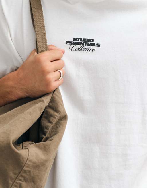 ONLY & SONS oversized T-shirt med Studio Essentials-print på ryggen i hvid, 3 af 5