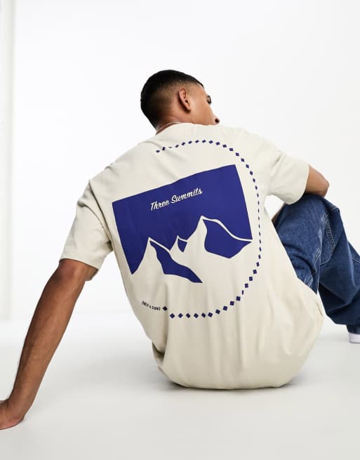 Only & Sons - Oversized T-shirt met bergtopprint op de achterkant in beige