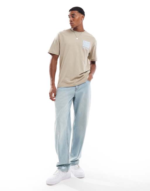 Only & Sons - Oversized T-shirt met geblokte woestijnprint op de achterkant in beige, 2 van 4