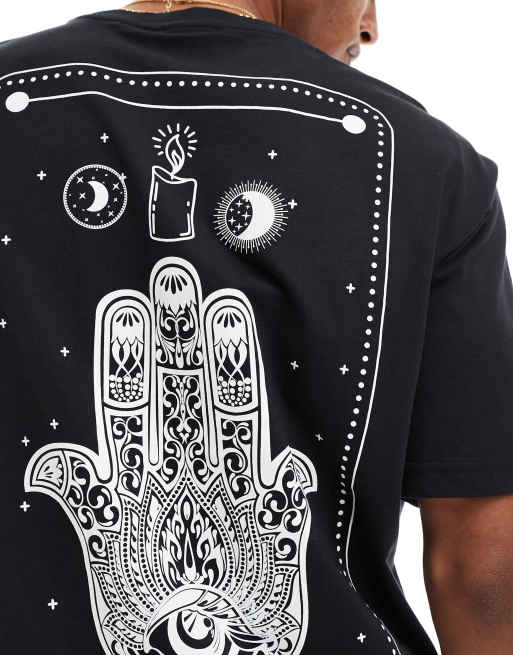 ONLY & SONS - Oversized T-shirt met Hamsa-handprint in zwart, 4 van 4