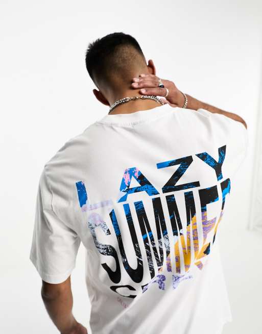 Only & Sons - Oversized T-shirt met 'Lazy Summer'-print op de achterkant in wit 