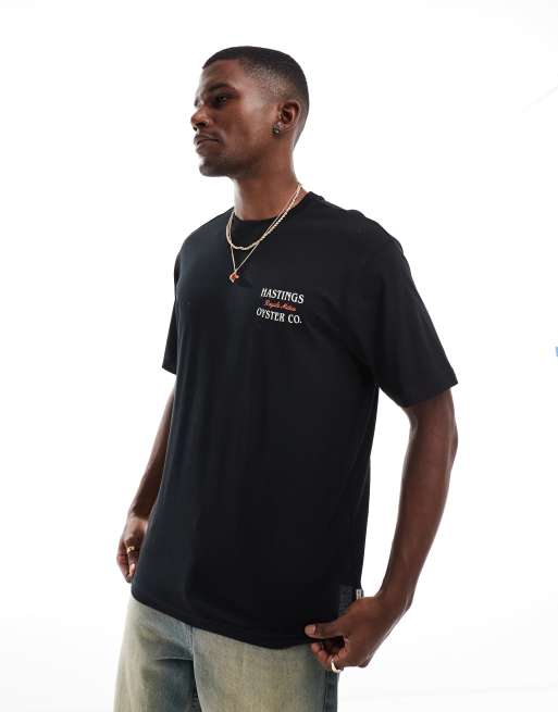 ONLY & SONS - Oversized T-shirt met 'Oyster'-print op de achterkant in zwart, 4 van 4
