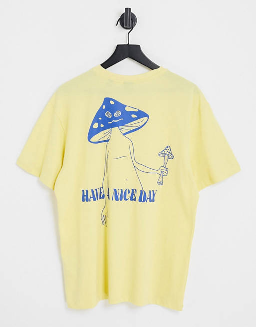 Only & Sons - Oversized T-shirt met paddenstoelprint op de achterkant in geel 