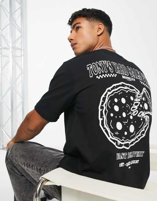 Only & Sons - Oversized T-shirt met pizzaprint op de achterkant in zwart