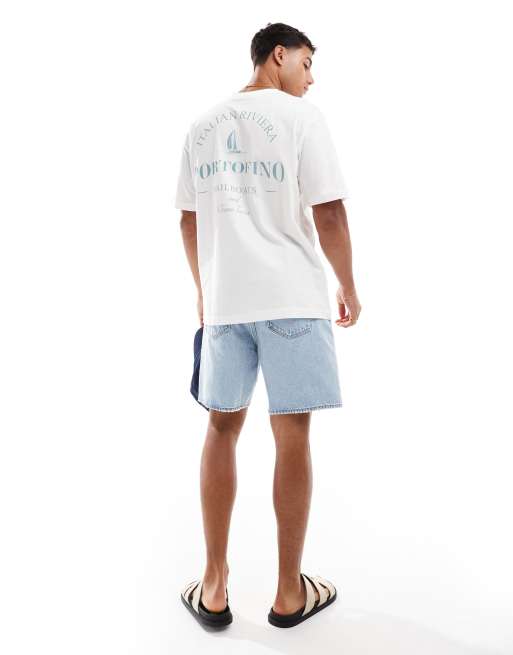 ONLY & SONS - Oversized T-shirt met Portofino-print op de achterkant in wit, 2 van 4