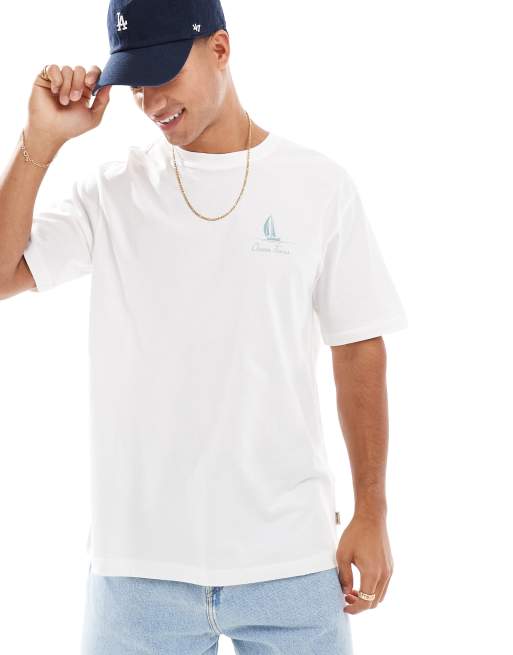 ONLY & SONS - Oversized T-shirt met Portofino-print op de achterkant in wit, 4 van 4