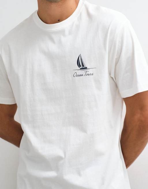 ONLY & SONS oversized T-shirt met Portofino-print op de achterkant in wit, 5 van 5