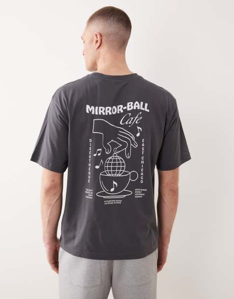 ONLY & SONS - Oversized T-shirt met print van Mirror Ball Cafe op de achterkant in antraciet - view 1