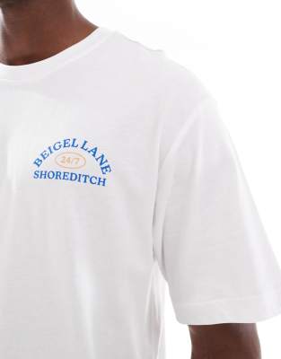 Only & Sons Oversized T-shirt With Beigel Lane Front And Back Prints In White
