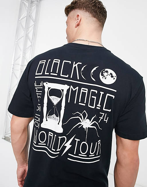  Only & Sons oversized t-shirt with black magic print in black 