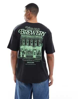 Only & Sons Oversized T-shirt With Brewery Back Print In Black