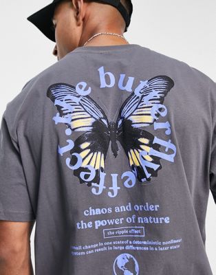 Only & Sons oversized t-shirt with butterfly effect back print in grey