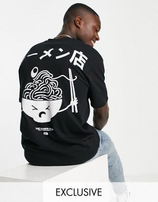 Only & Sons oversized t-shirt with cartoon ramen back print in black  Exclusive at ASOS