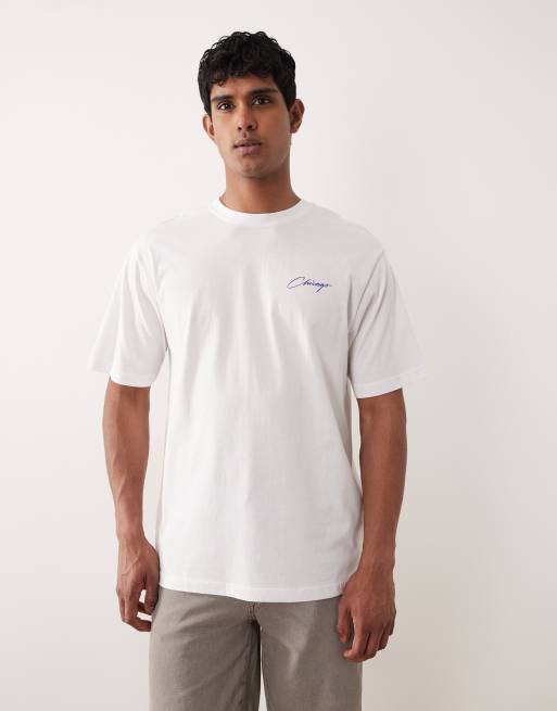 ONLY & SONS oversized T-shirt with Chicago back print in white, 3 of 5