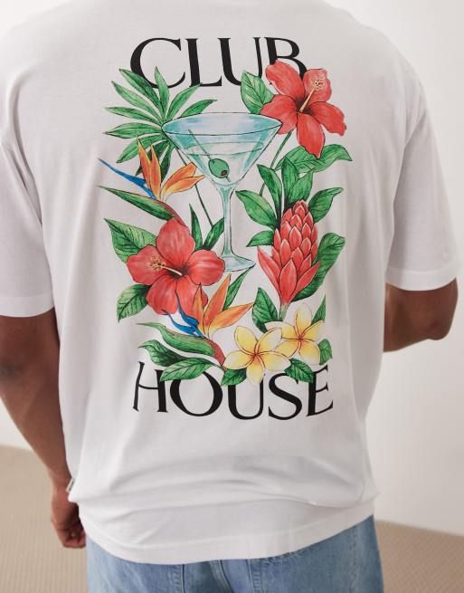 ONLY & SONS oversized t-shirt with club house floral back print in white, 3 of 5