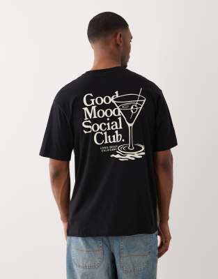 Only & Sons Oversized T-shirt With Cocktail Back Print In Black