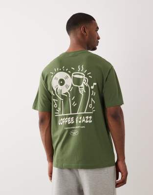 ONLY & SONS ONLY & SONS oversized t-shirt with coffee and vinyl back print in green