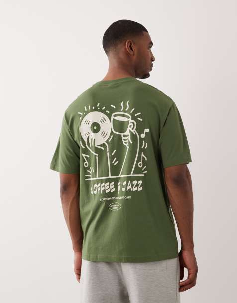 ONLY & SONS oversized t-shirt with coffee and vinyl back print in green - view 1