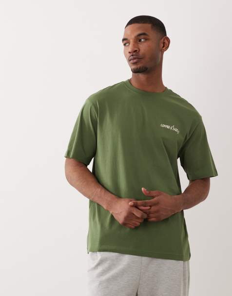 ONLY & SONS oversized t-shirt with coffee and vinyl record back print in green - view 1