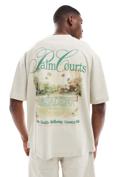 ONLY & SONS oversized t-shirt with courts back print in beige - view 1