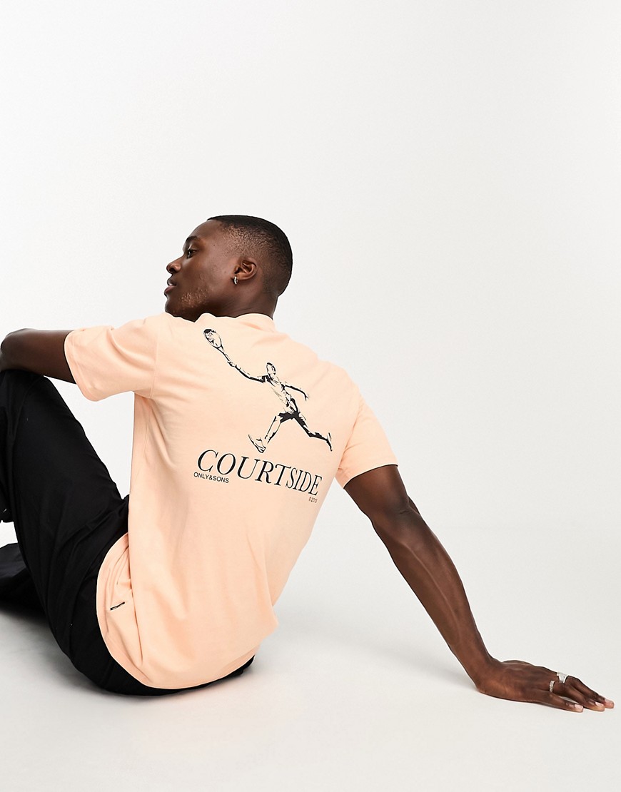ONLY & SONS oversized t-shirt with courtside back print in orange