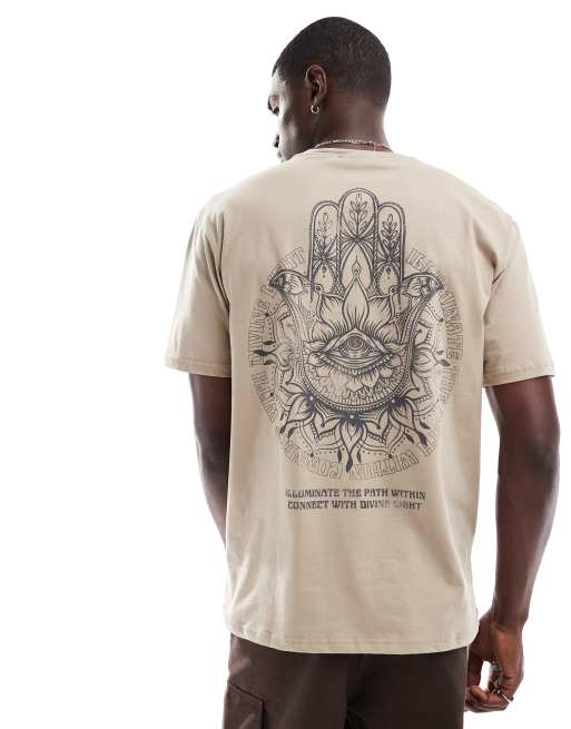 ONLY & SONS oversized t-shirt with fatima hand back print in beige