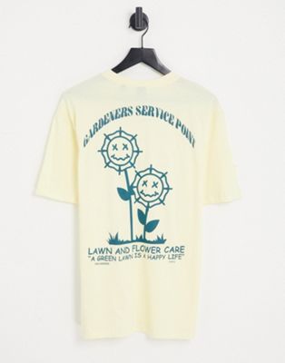 Only & Sons oversized t-shirt with flower smile back print in pastel yellow